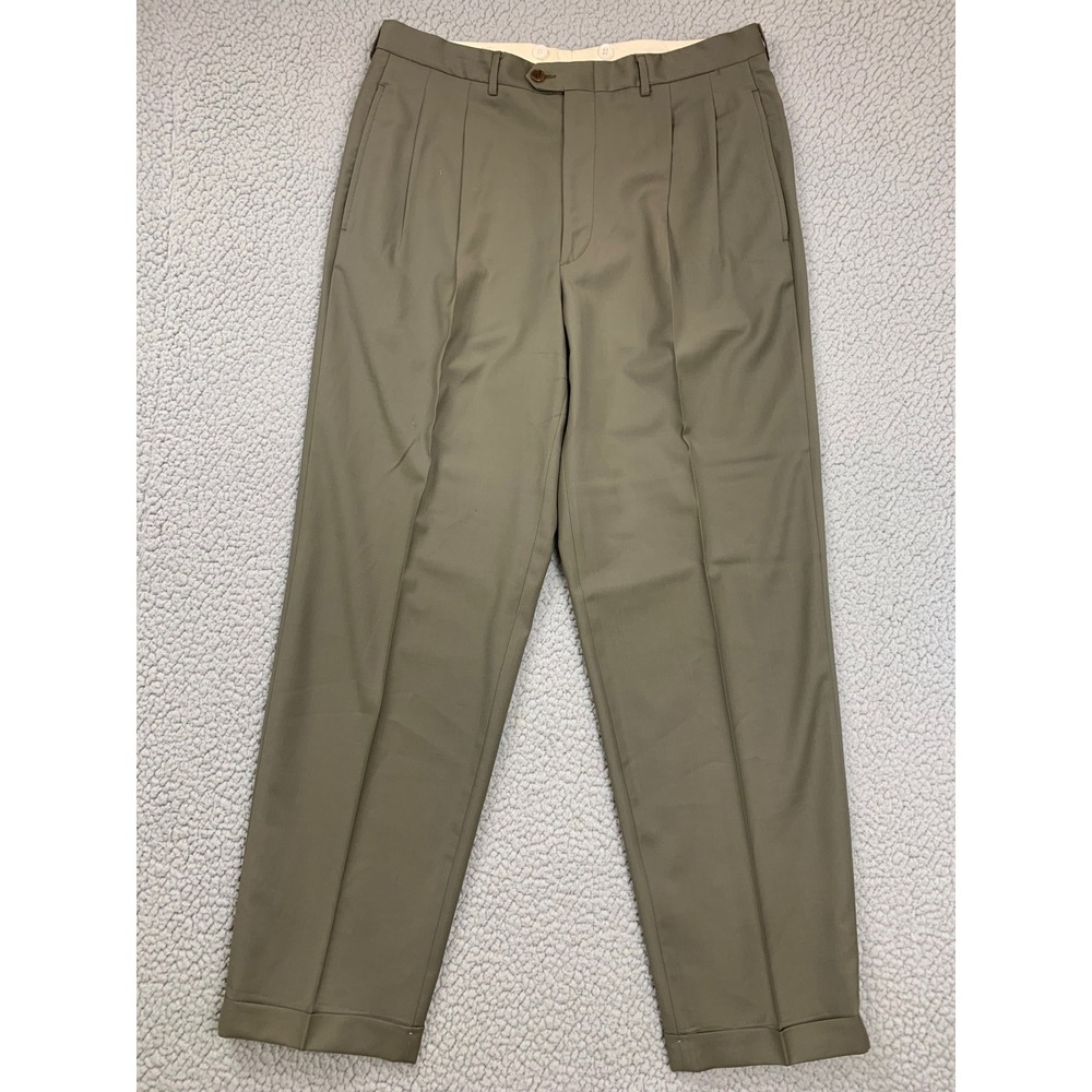 Faconnable Dress Pants Mens 36x31.5 Taupe Brown Pleated Wool‎ Tailored Italy